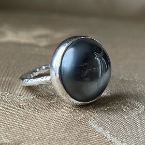 Hematite Sterling Silver Ring with textured band 925